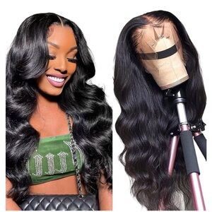 Luxurious Black 100% human Wavy Hair Wig 180 density